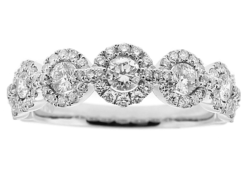 Right Hand Fashion Ring with Halo Design of Diamonds in 18k White Gold