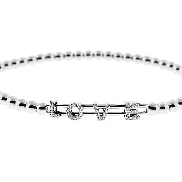 Diamond "Love" Bangle with Beaded Design in 18k White Gold (Flexible)
