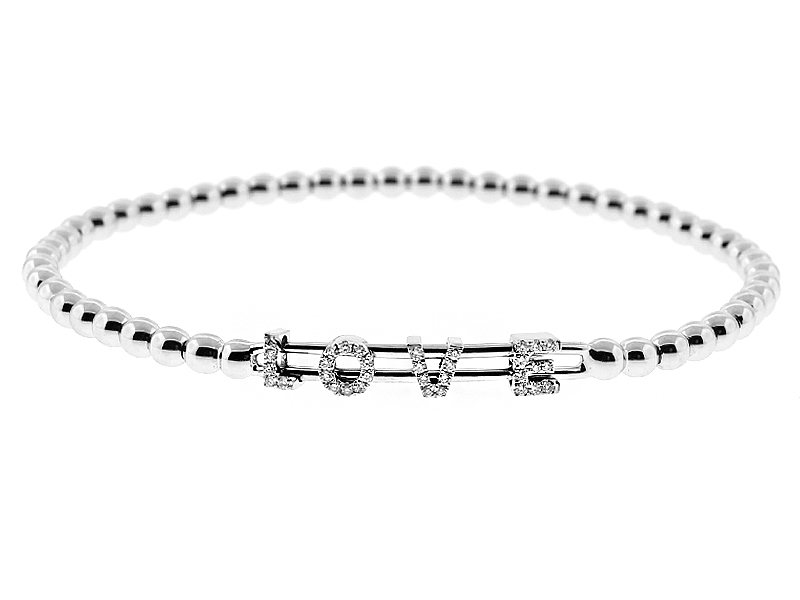 Diamond "Love" Bangle with Beaded Design in 18k White Gold (Flexible)