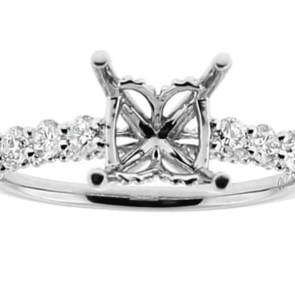Semi Mount U Prong Engagement Ring with Diamonds in 18k White Gold