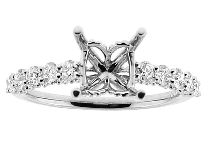 Semi Mount U Prong Engagement Ring with Diamonds in 18k White Gold