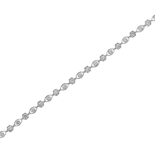 Ladies Milgrain Engraved Tennis Bracelet with Diamonds in 18k White Gold