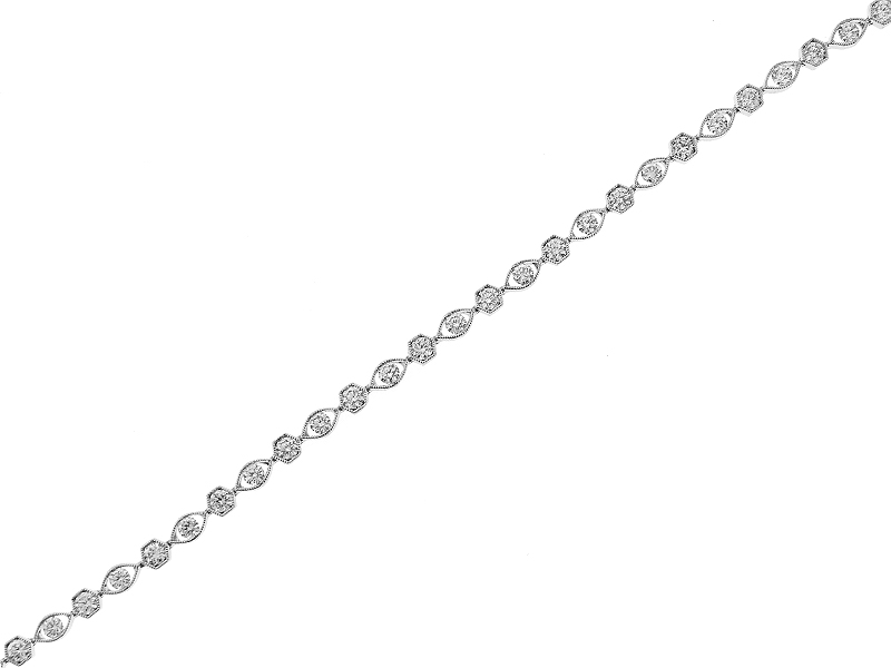 Ladies Milgrain Engraved Tennis Bracelet with Diamonds in 18k White Gold