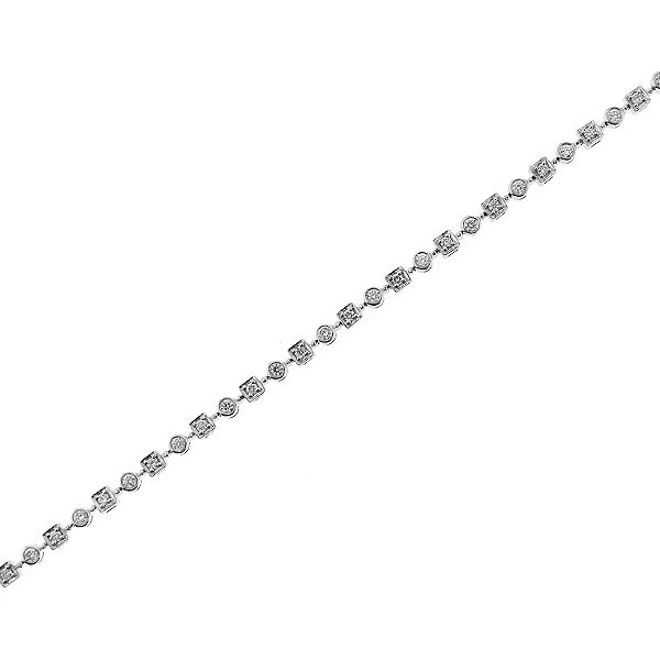 Ladies Multi Shape Tennis Bracelet with Diamonds in 18k White Gold