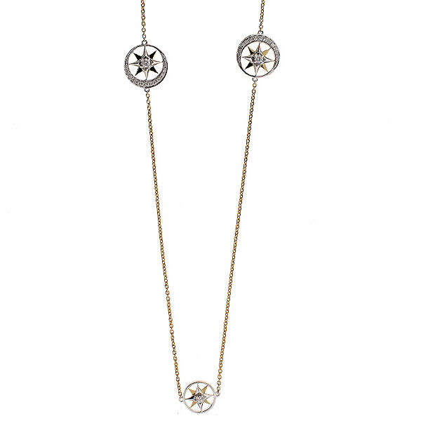 Two Tone Necklace with Star Design and Diamonds in 18k White and Yellow Gold