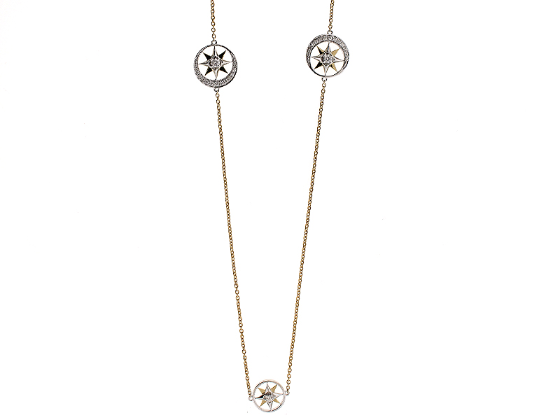 Two Tone Necklace with Star Design and Diamonds in 18k White and Yellow Gold