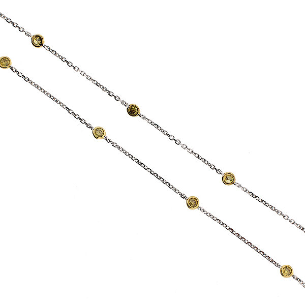 18k White Gold Necklace with Bezel Set Fancy Yellow Diamonds in 18k Yellow Gold