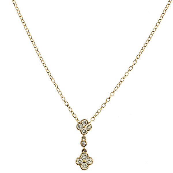 Necklace with Dangling Clover Designs of Diamonds in 18k Yellow Gold