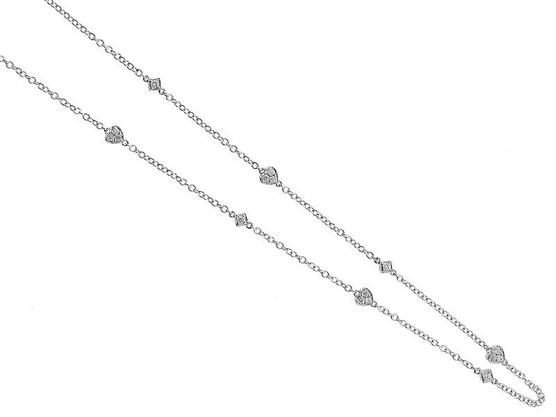 18k White Gold Necklace with Diamond and Heart Shape Patterns of Diamonds