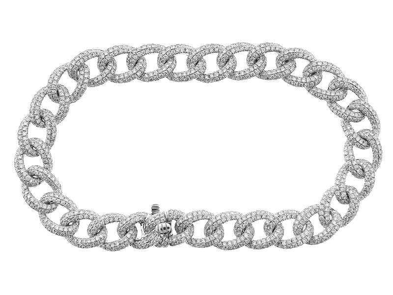 Link Style Bracelet with Pave Set Diamonds in 18k White Gold