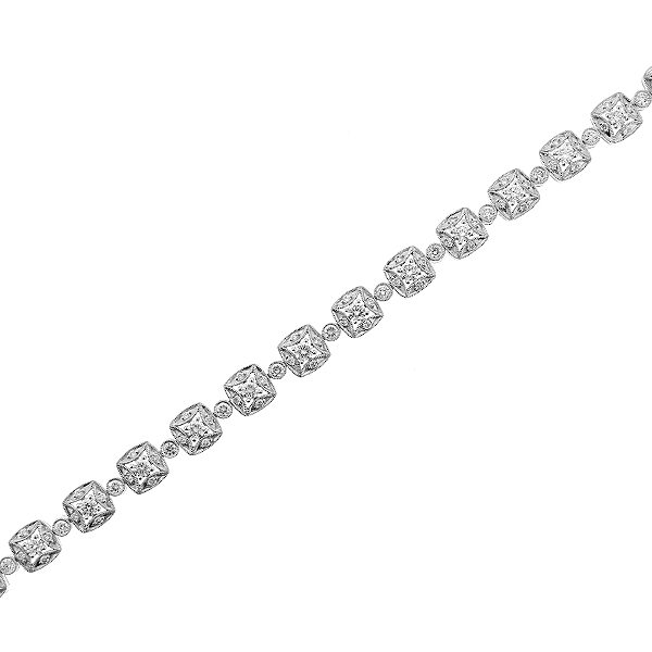 Ladies Milgrain Engraved Bracelet with Bezel Set Diamonds in 18k White Gold