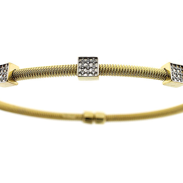 Yellow Gold Rope Design Bangle with Cubic Design of Diamonds