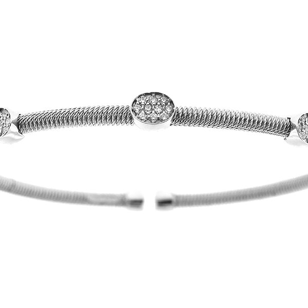 White Gold Rope Design Bangle with Oval Design of Diamonds