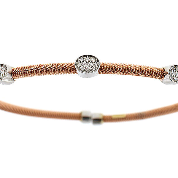 Rose Gold Rope Design Bangle with Oval Design of Diamonds