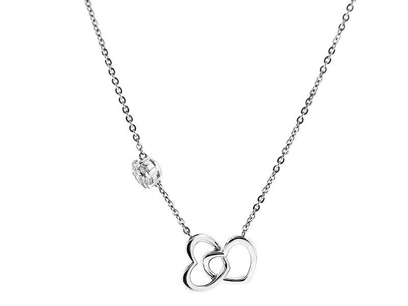 Intertwined Hearts Necklace with Diamonds in 18k White Gold