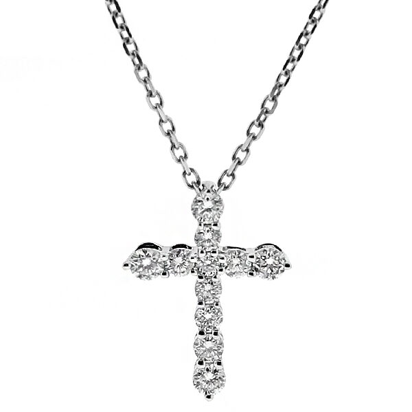 Small Cross Pendant with Diamonds in 18k White Gold