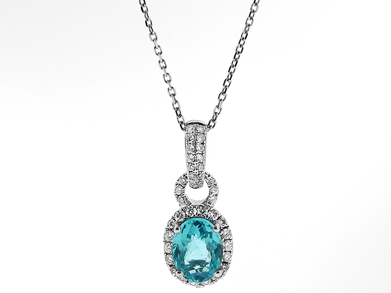 Oval Aquamarine Pendant with Halo of Diamonds in 18k White Gold