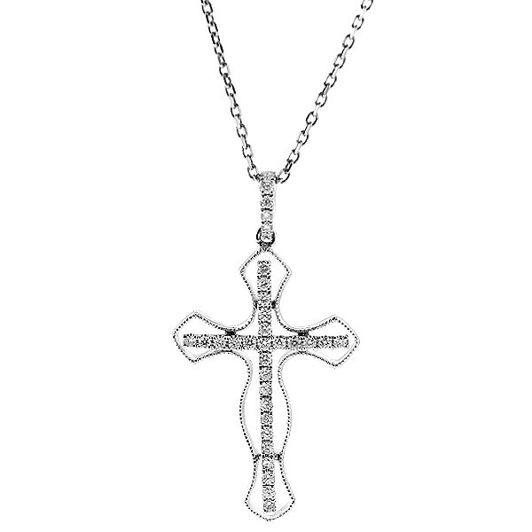Cross Pendant with Milgrain Detail and Diamonds in 18k White Gold