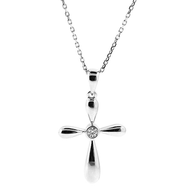 Solitaire Cross Pendant with Bezel Set Diamond in 18k White Gold