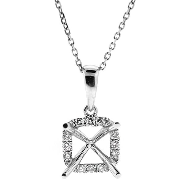 Solitaire Style Pendant with Halo of Diamonds in 18k White Gold
