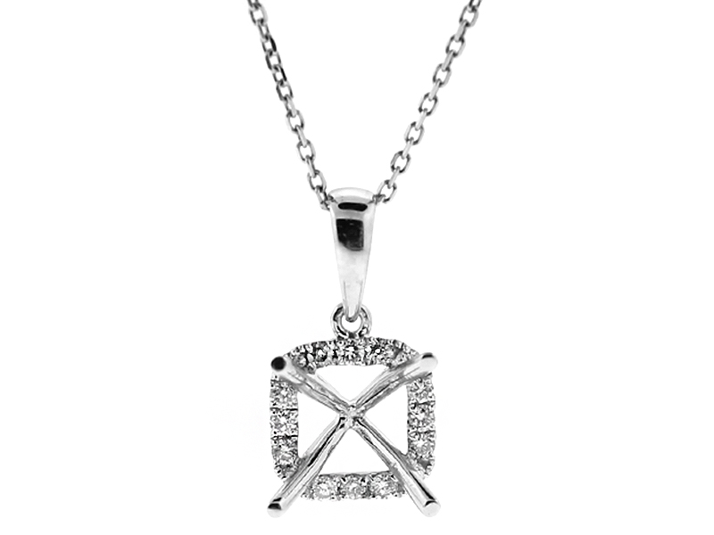 Solitaire Style Pendant with Halo of Diamonds in 18k White Gold
