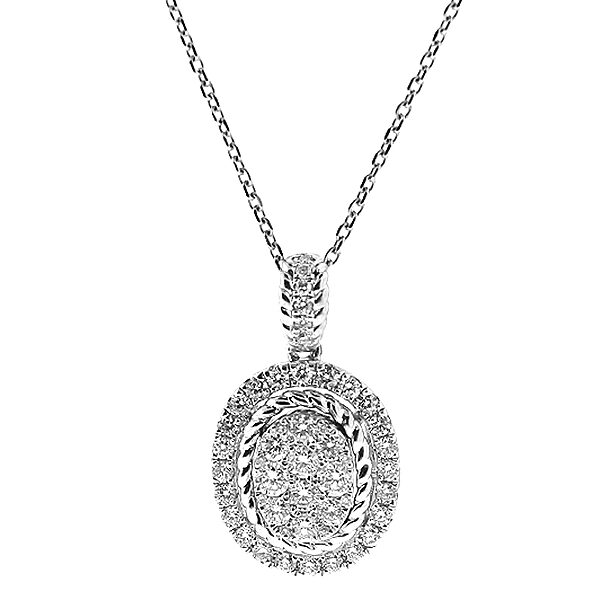 Halo Style Dome Shaped Pendant with Pavé Set Diamonds and a Rope Design in 18k White Gold