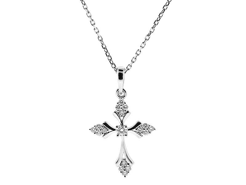 Cross Pendant with Diamonds in 18k White Gold