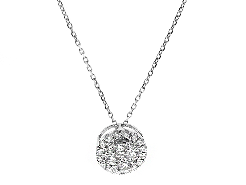 Halo Style Round Cluster Pendant with Diamonds in 18k White Gold