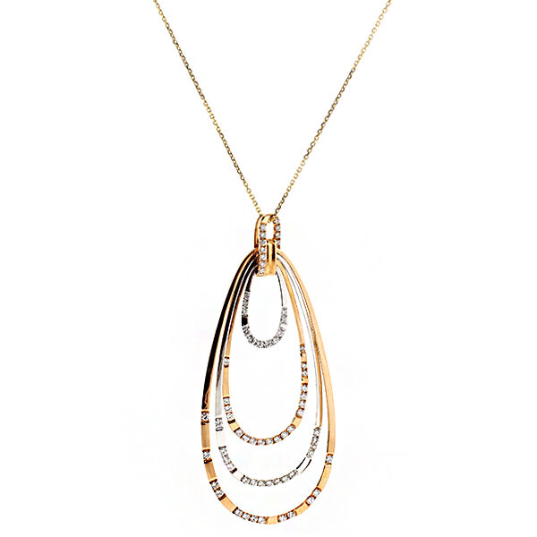 Two Tone Dangling Drop Pendant with Diamonds in 18k Yellow and White Gold