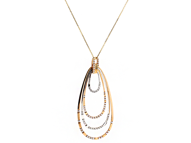Two Tone Dangling Drop Pendant with Diamonds in 18k Yellow and White Gold