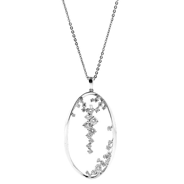 Oval Pendant with Scattered Diamonds in 18k White Gold