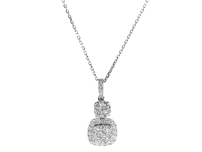 Square Cluster Pendant with Halo of Diamonds in 18k White Gold