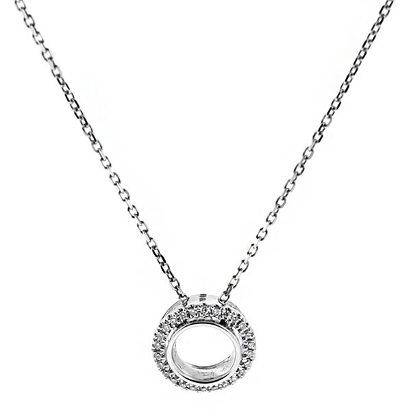 Semi Mount Round Solitaire Pendant with Halo of Diamonds in 18k White Gold