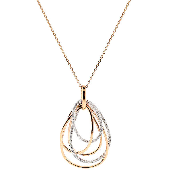 Two Tone Dangling Drop Pendant with Interlocking Design and Diamonds in 18k White Gold