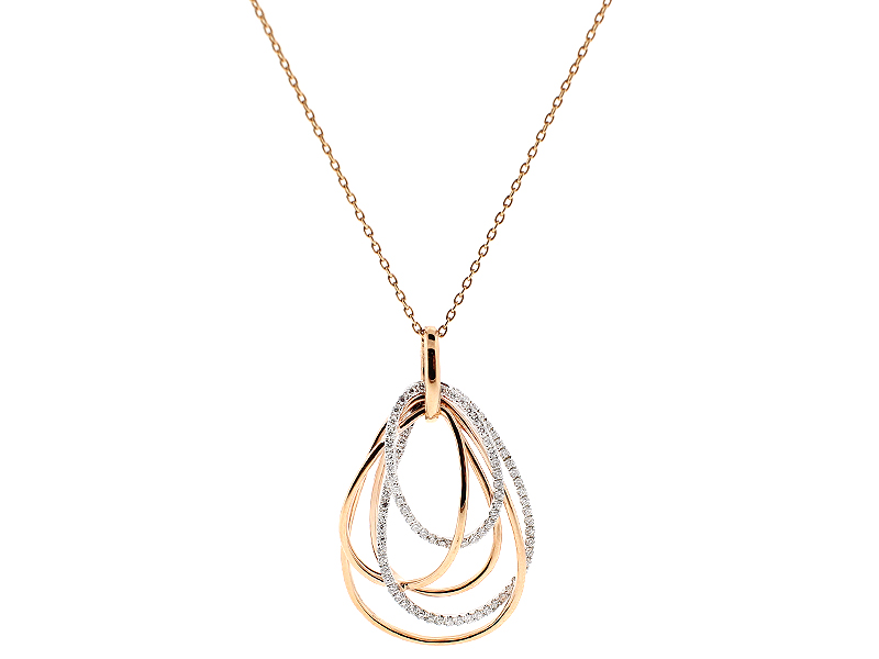 Two Tone Dangling Drop Pendant with Interlocking Design and Diamonds in 18k White Gold