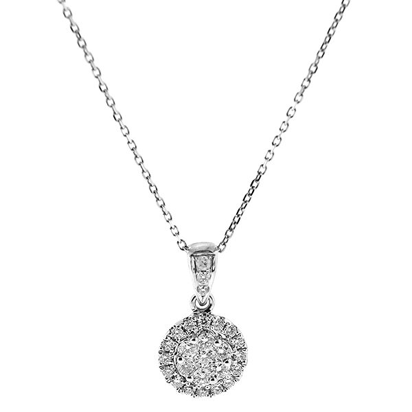 Round Halo Style Pendant with Diamonds in 18k White Gold