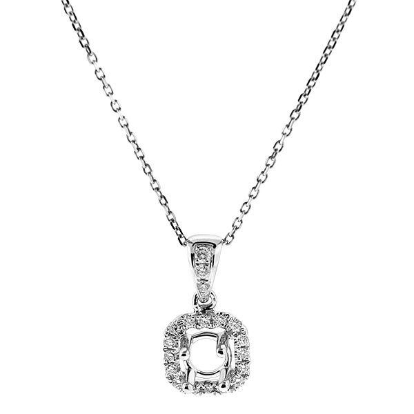 Semi Mount Solitaire Style Square Pendant with Halo of Diamonds in 18k White Gold