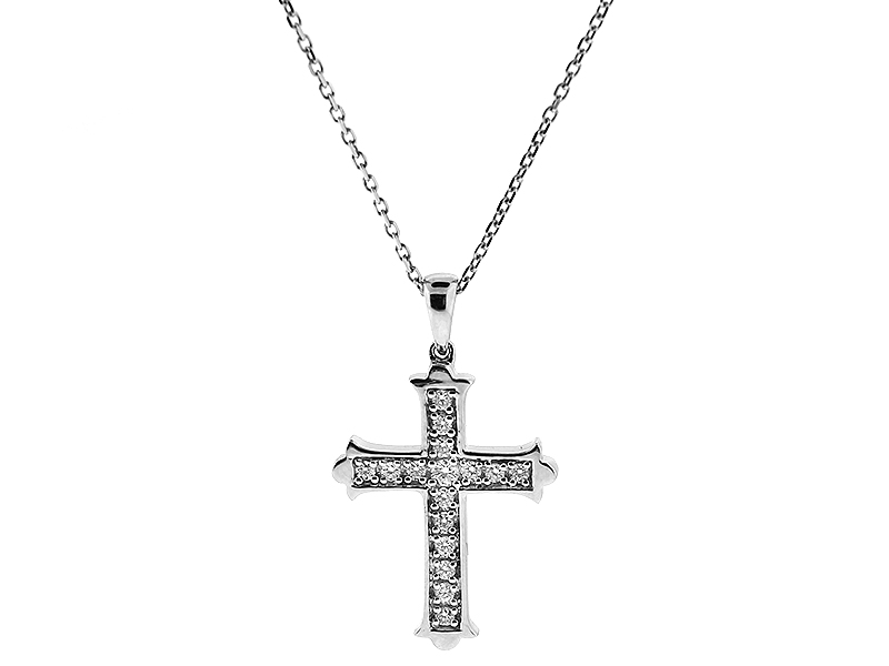 Cross Pendant with Preset Diamonds in 18k White Gold