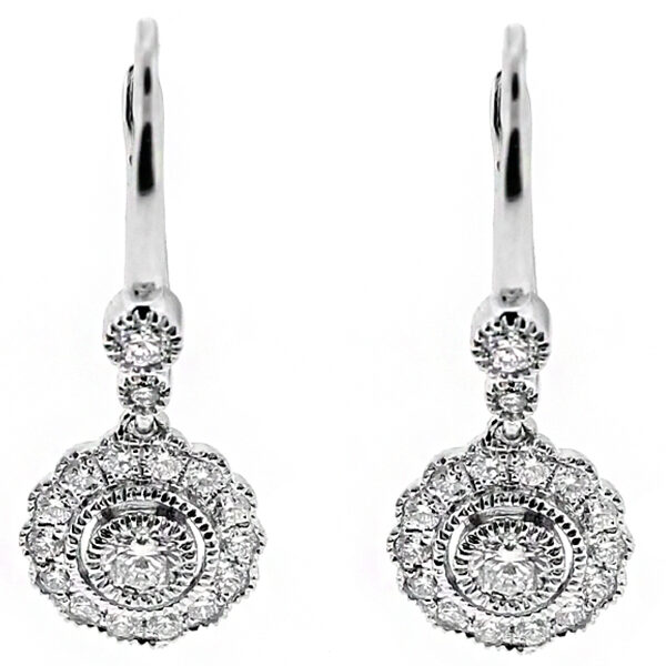 Dangling Round Lever Back Earrings with Diamonds in 18k White Gold