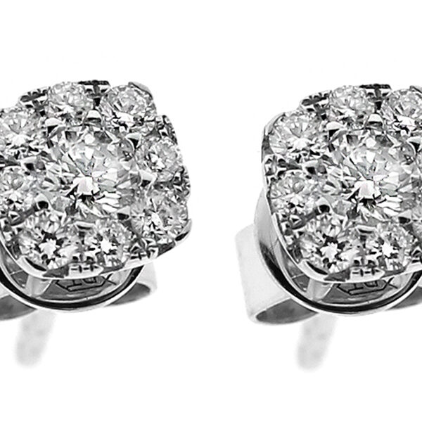 Square Stud Earrings with Diamonds in 18k White Gold