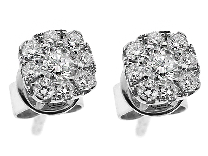 Square Stud Earrings with Diamonds in 18k White Gold