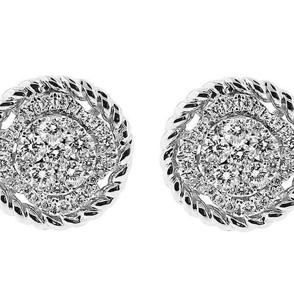 Cluster Stud Earrings with Rope Design and Diamonds in 18k White Gold