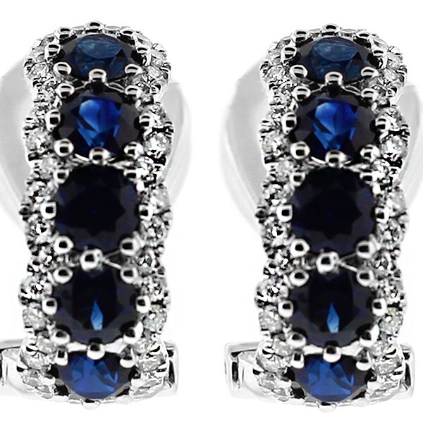 Sapphire Half Hoop Style Earrings with Bordering Diamonds in 18k White Gold