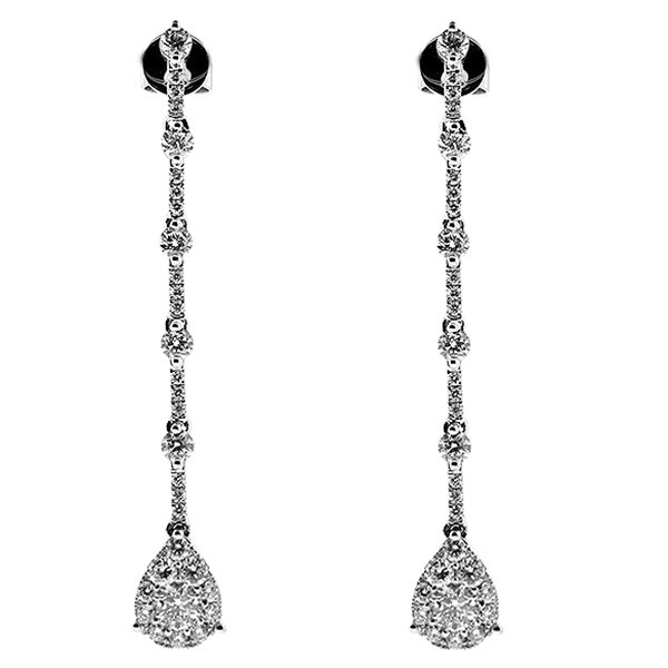 Dangling Drop Stiletto Style Earrings with Diamonds in 18k White Gold