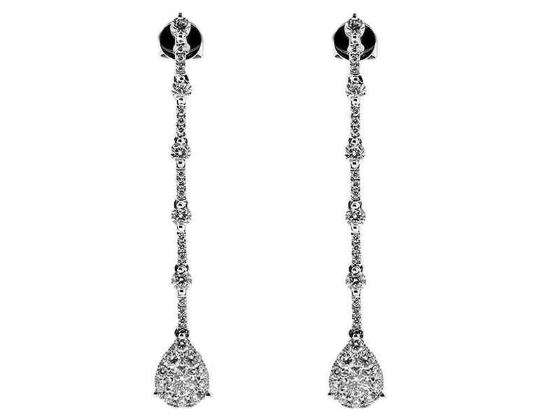 Dangling Drop Stiletto Style Earrings with Diamonds in 18k White Gold