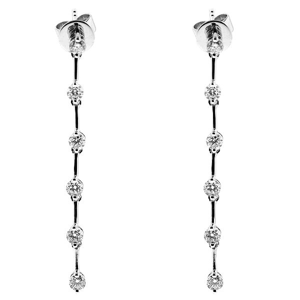 Long Dangling Stiletto Earrings with Round Diamonds in 18k White Gold
