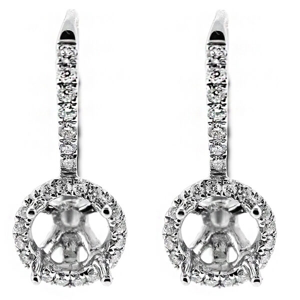 Semi Mount Hoop Earrings with Halo of Diamonds in 18k White Gold
