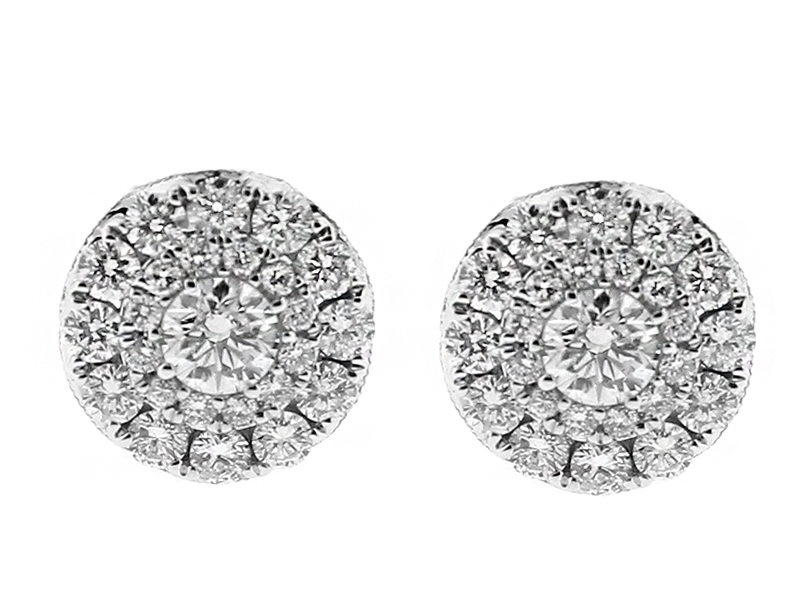 Round Stud Earrings with Side Profile Design of Channel Set Diamonds in 18k White Gold