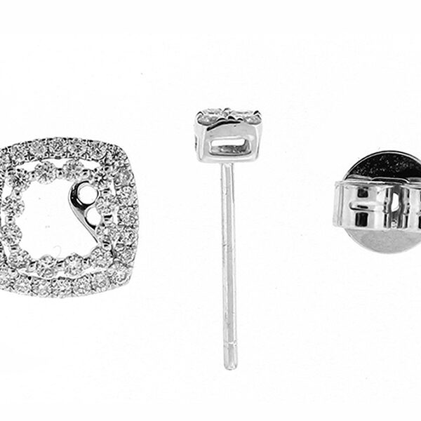 Square Stud Diamond Earrings with Halo Style Jacket in 18k White Gold (Worn Two Ways)