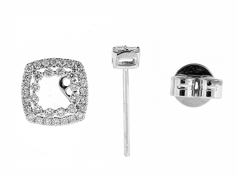 Square Stud Diamond Earrings with Halo Style Jacket in 18k White Gold (Worn Two Ways)